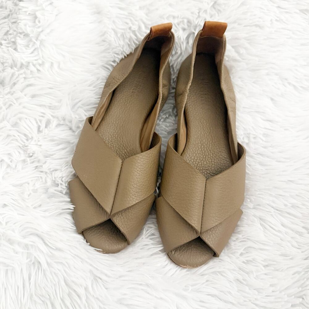 MERCEDES CASTILLO Taupe Leather Open-Toe Flats